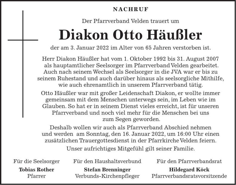 Traueranzeige Otto Häußler