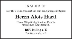 Traueranzeige Alois Hartl