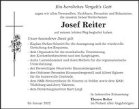 Traueranzeige Josef Reiter