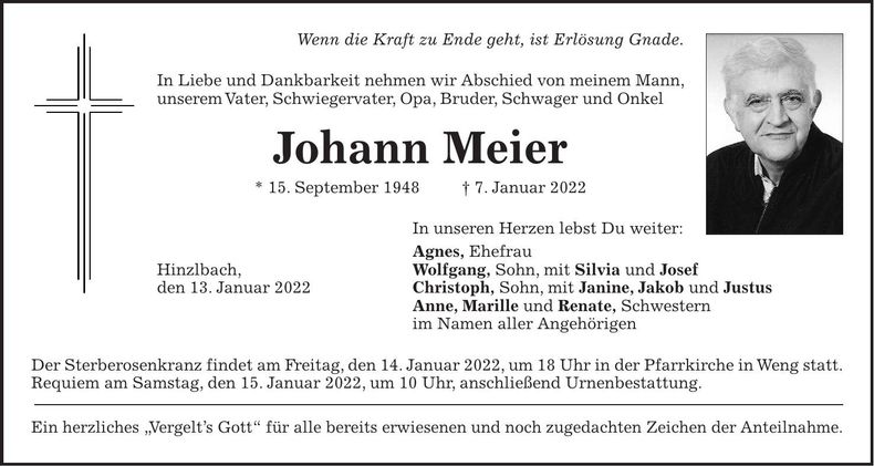 Traueranzeige Johann Meier