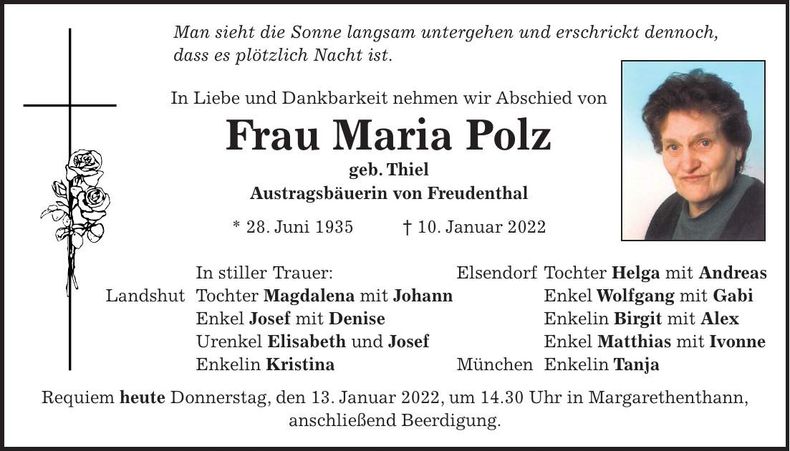 Traueranzeige Maria Polz