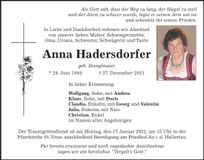 Traueranzeige Anna Hadersdorfer