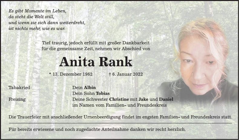 Traueranzeige Anita Rank
