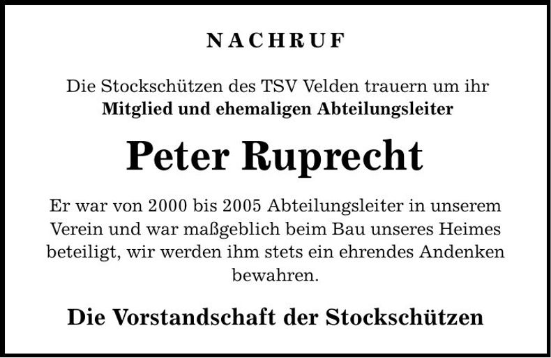 Traueranzeige Peter Ruprecht