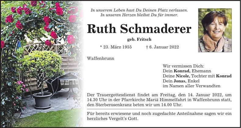 Traueranzeige Ruth Schmaderer