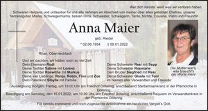 Traueranzeige Anna Maier