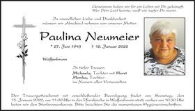 Traueranzeige Paulina Neumeier