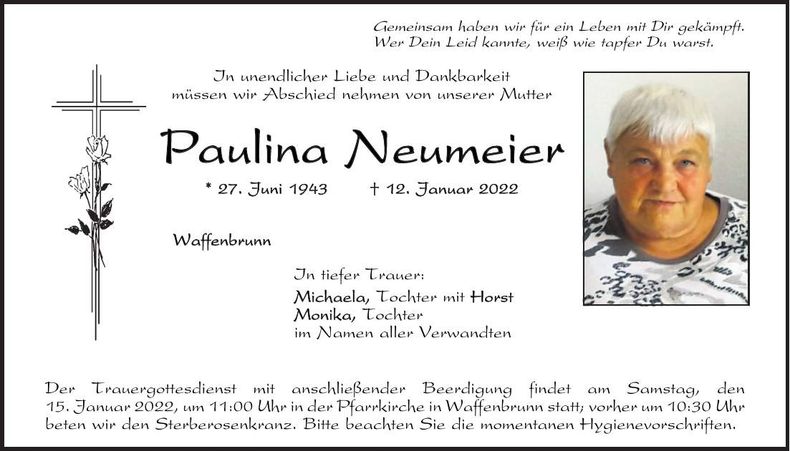 Traueranzeige Paulina Neumeier