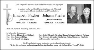 Traueranzeige Elisabeth und Johann Fischer