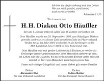 Traueranzeige Otto Häußler