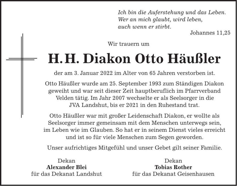 Traueranzeige Otto Häußler