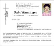 Traueranzeige Gabi Wanninger