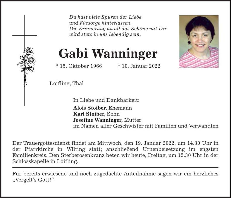 Traueranzeige Gabi Wanninger