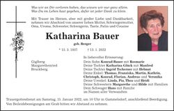 Traueranzeige Katharina Bauer