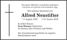 Traueranzeige Alfred Neustifter