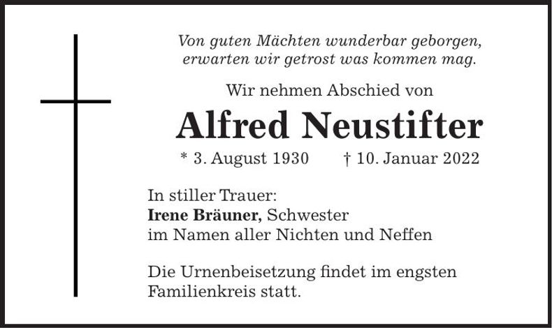 Traueranzeige Alfred Neustifter