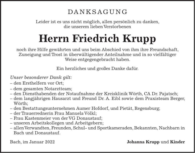 Traueranzeige Fritz Krupp