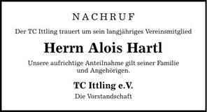 Traueranzeige Alois Hartl