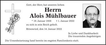 Traueranzeige Alois Mühlbauer