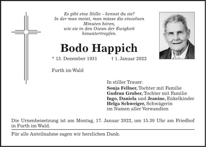 Traueranzeige Bodo Happich