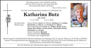 Traueranzeige Katharina Butz