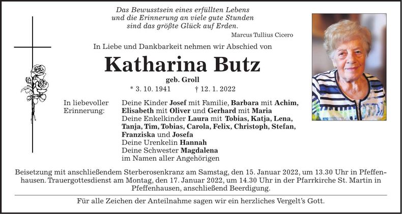 Traueranzeige Katharina Butz
