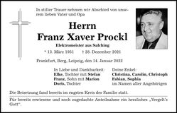 Traueranzeige Franz Xaver Prockl