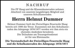 Traueranzeige Helmut Dummer