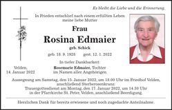 Traueranzeige Rosina Edmaier