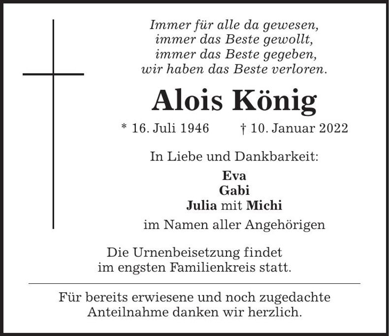 Traueranzeige Alois König