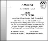 Traueranzeige Peter Prinz