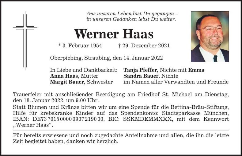 Traueranzeige Werner Haas