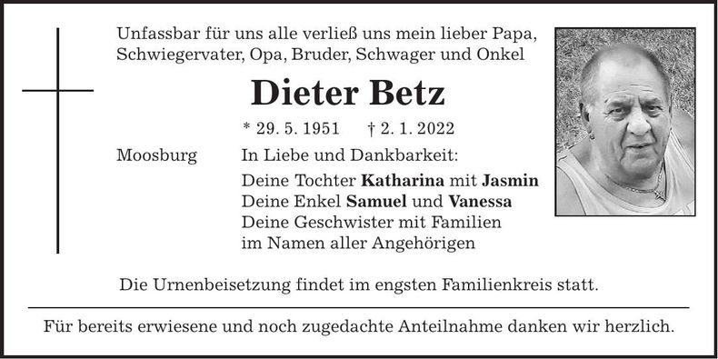 Traueranzeige Dieter Betz