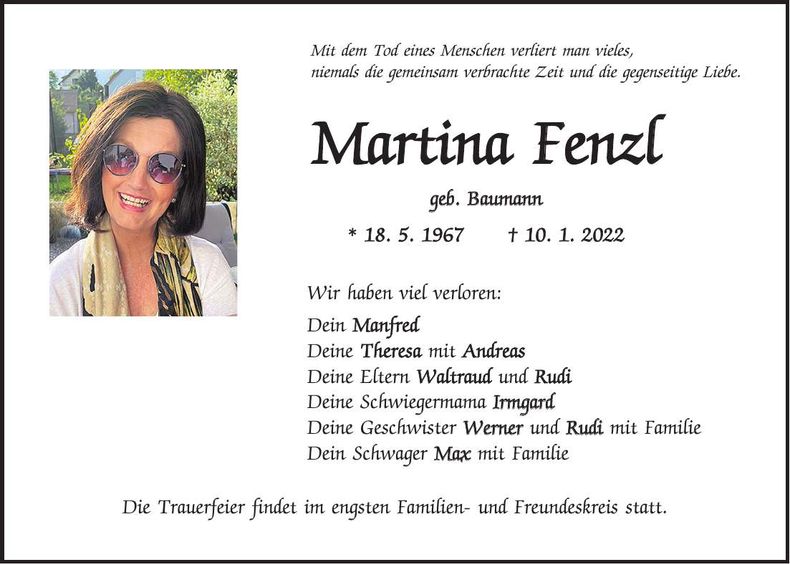 Traueranzeige Martina Fenzl