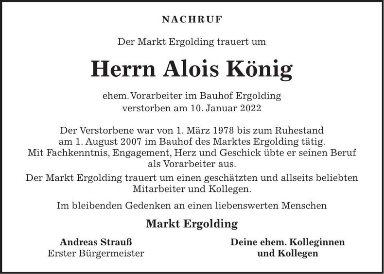 Traueranzeige Alois König