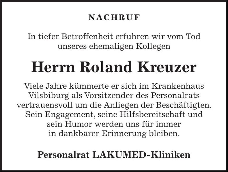 Traueranzeige Roland Kreuzer