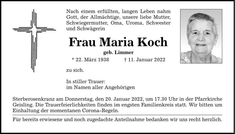 Traueranzeige Maria Koch
