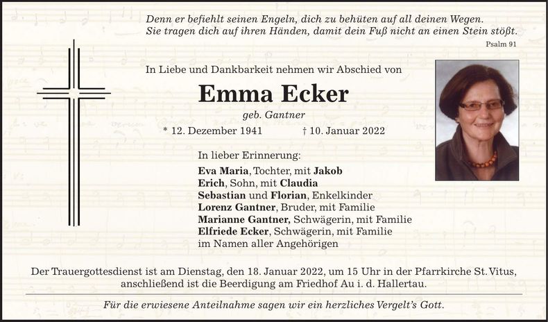 Traueranzeige Emma Ecker
