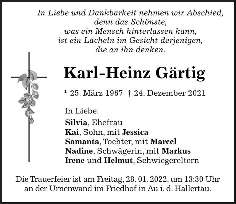 Traueranzeige Karl-Heinz Gärtig