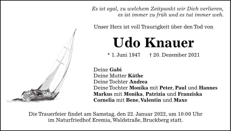 Traueranzeige Udo Knauer