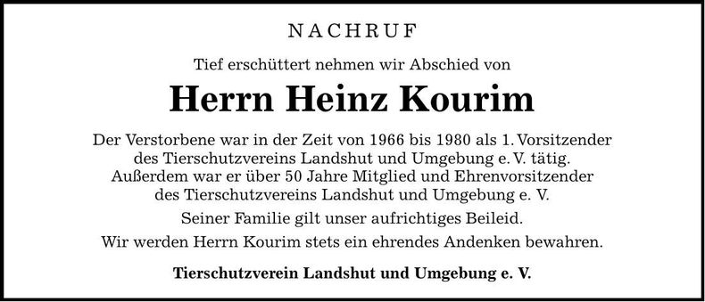 Traueranzeige Heinz Kourim