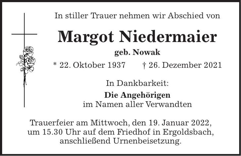 Traueranzeige Margot Niedermaier