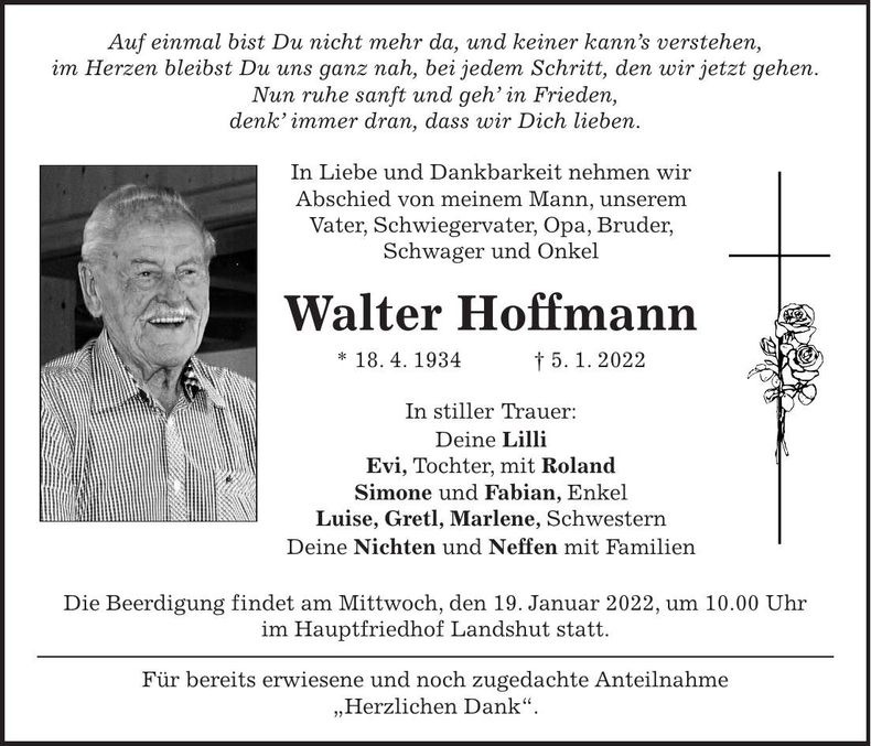 Traueranzeige Walter Hoffmann