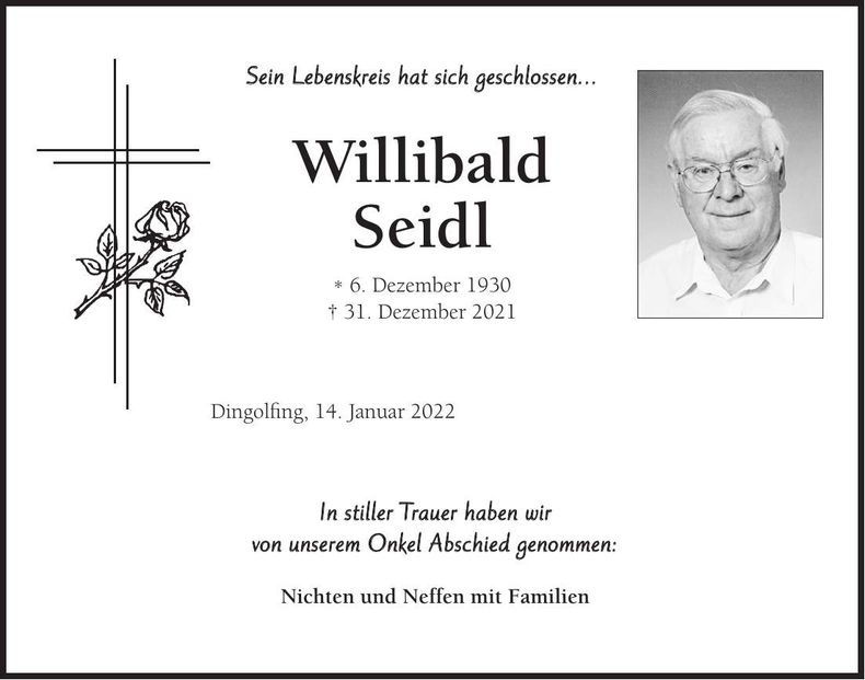 Traueranzeige Willibald Seidl