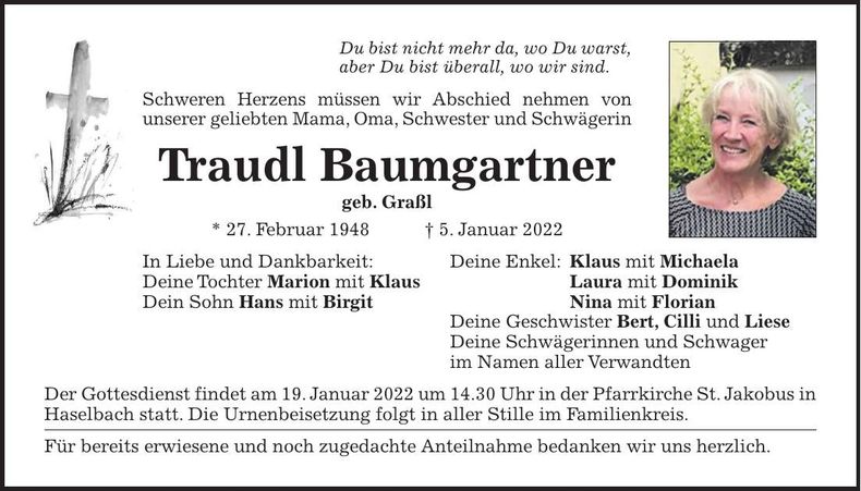 Traueranzeige Edeltraud Baumgartner