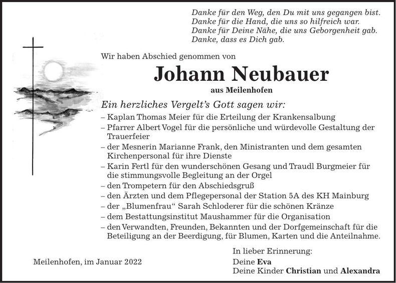 Traueranzeige Johann Neubauer