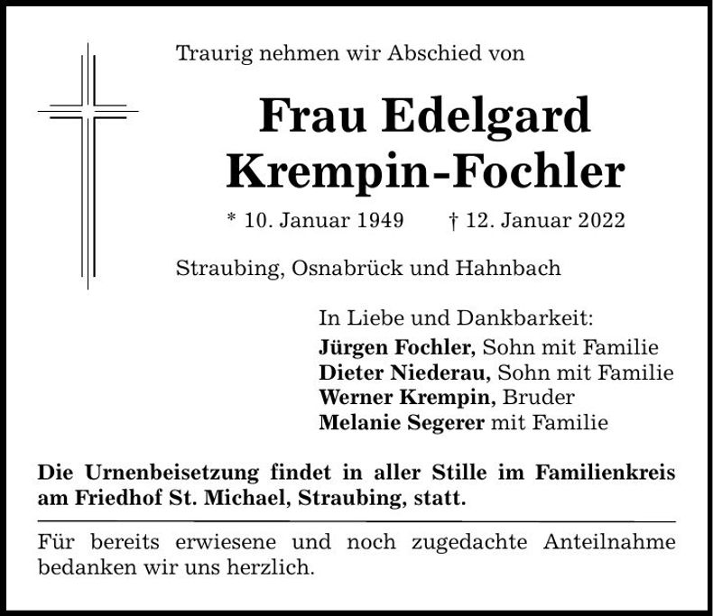 Traueranzeige Edelgard Krempin-Fochler