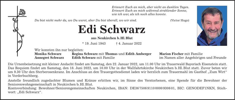 Traueranzeige Edi Schwarz