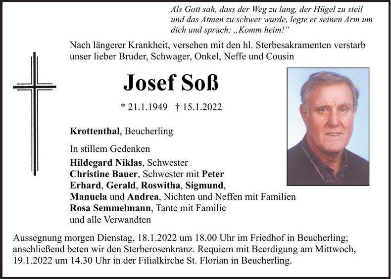 Traueranzeige Josef Soß
