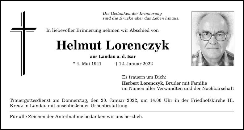 Traueranzeige Helmut Lorenczyk